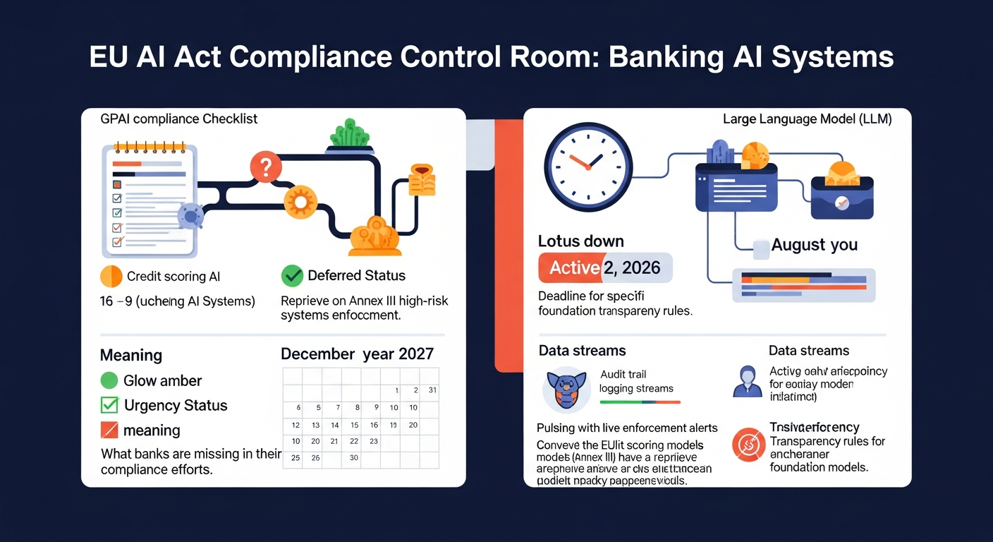 The EU AI Act Omnibus deferred Annex III credit scoring compliance to December 2027 — but GPAI transparency enforcement goes live August 2, 2026. Banks using foundation models in production workflows have obligations they're not prepared for.