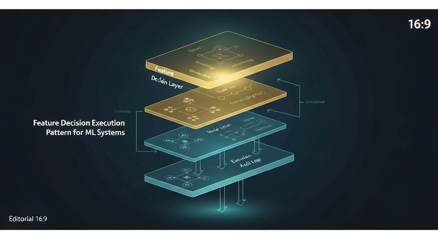 Feature-Decision-Execution (FDE) is the layered architecture pattern that separates ML prediction from business logic from system action — the pattern that makes production ML systems maintainable, auditable, and safe to iterate on.