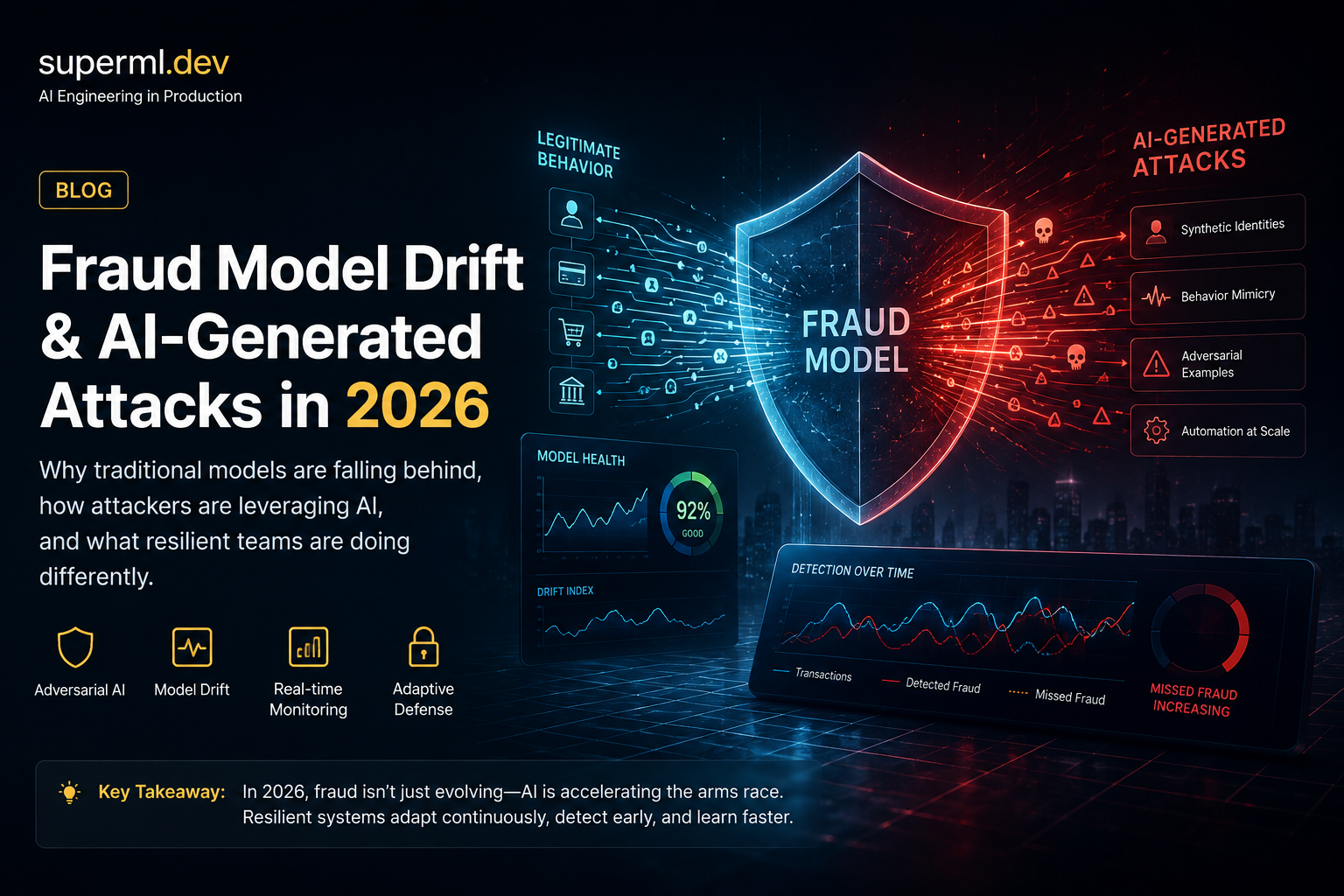 Batch-retrained fraud classifiers assume attack patterns evolve on a quarterly cycle. Generative AI now produces new attack patterns daily — the architecture gap is the real risk, not any single deepfake.