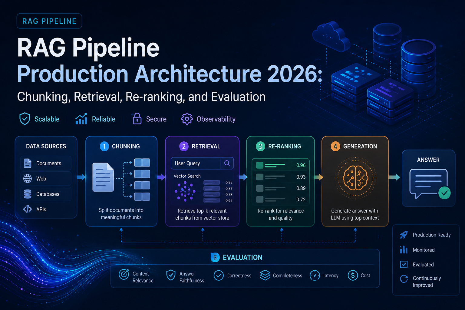 RAG Pipeline Production Architecture 2026: Chunking, Retrieval, Re-ranking, and Evaluation
