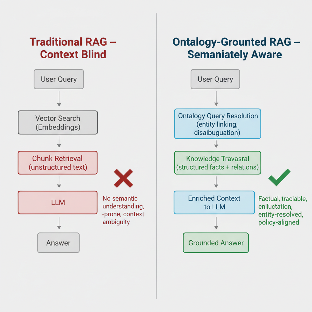 Ontology-Grounded RAG vs. Plain Vector RAG