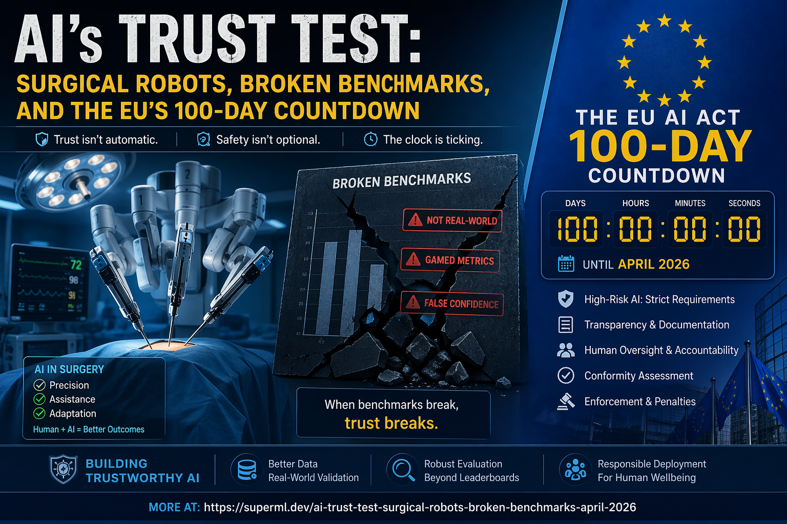 AI's Trust Test: Surgical Robots, Broken Benchmarks, and the EU's 100-Day Countdown