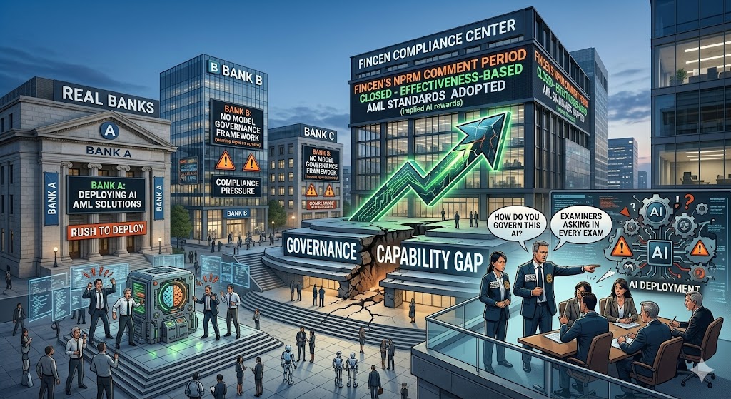FinCEN's NPRM comment period just closed — and its effectiveness-based AML standard implicitly rewards AI adoption. The problem: banks rushing to deploy AI for compliance credit have no model governance framework, and OCC examiners are already asking about it in every exam.