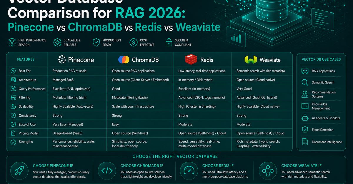 Vector Database Comparison for RAG 2026: Pinecone vs ChromaDB vs Redis ...